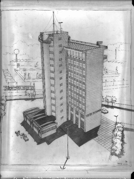 Riproduzione di disegno. Firenze - Progetto dell'architetto Luigi Mattioni per il Centro Microonde del CNR