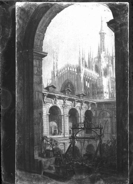 Riproduzione di opera d'arte. Dipinto - Veduta del Duomo di Milano