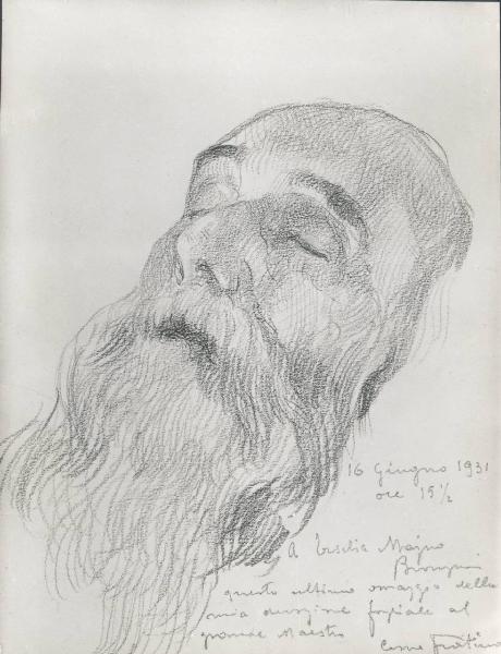 Riproduzione di opera d'arte. Disegno di Cesare Fratino- Giuseppe Mentessi sul letto di morte