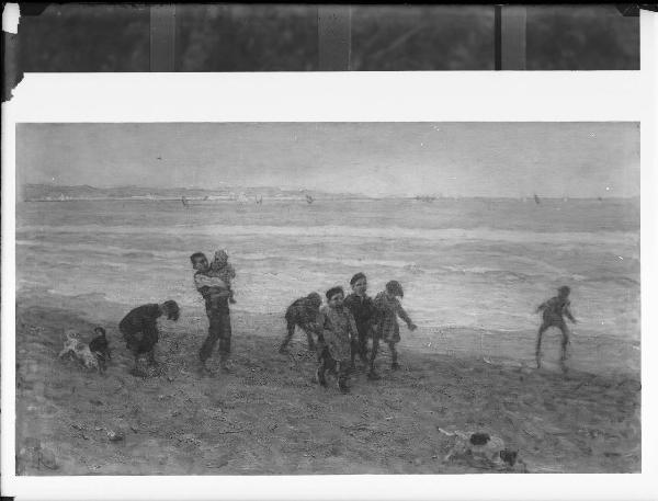 Riproduzione di opera d'arte. Dipinto di Luigi Rossi: "Bimbi sulla spiaggia"