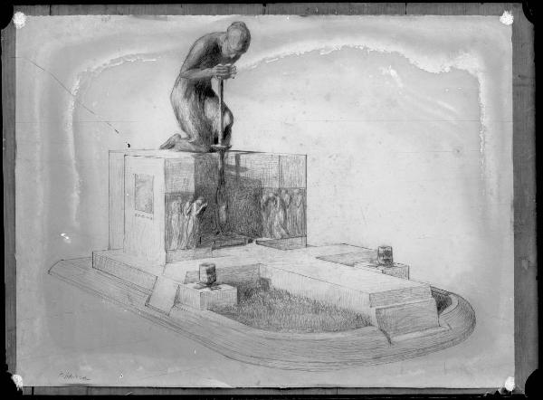 Riproduzione di opera d'arte. Bozzetto di Pietro Chiesa: scultura per la Tomba di Angelo Curione e Maria Curione Bastico (Milano - Cimitero monumentale)