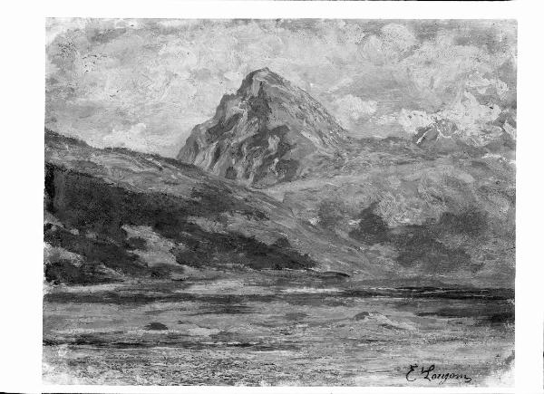 Riproduzione di opera d'arte. Dipinto di Emilio Longoni: "Studio. Lago alpino e ombre di nubi. Bernina" - Lago Bianco