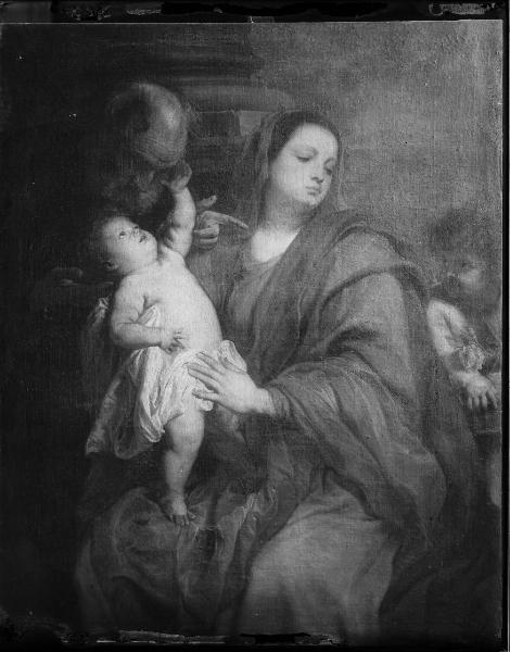 Riproduzione d'opera d'arte. Dipinto su tela di Antoon van Dyck: "Sacra famiglia con angelo" - Madonna - Gesù - S. Giuseppe