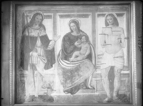 Riproduzione di opera d'arte. Affresco - Trittico di Madonna con Bambino e Santi