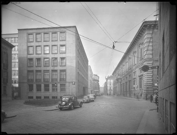 Veduta architettonica. Milano - Via Brera - sulla destra Palazzo di Brera