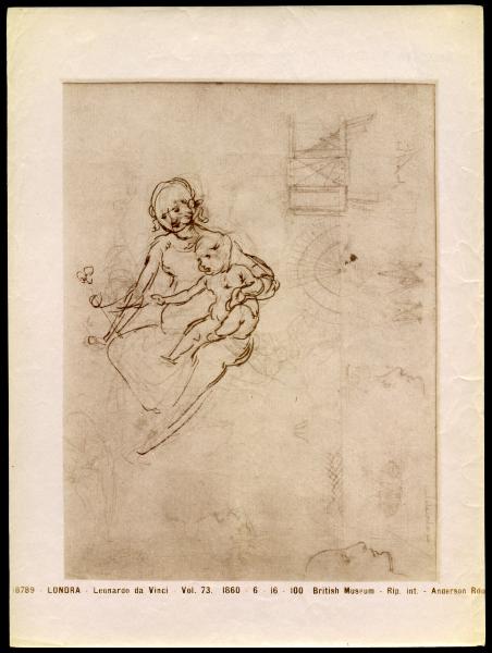 Disegno - Studio per una Madonna con Bambino (Madonna Benois) - Leonardo da Vinci - Londra - British Museum - inv. 1860-6-16-100 recto