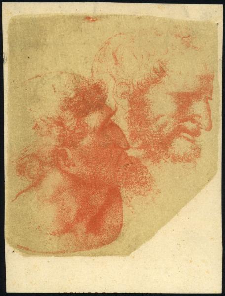 Disegno - Teste degli apostoli Giuda e Pietro - Marco d'Oggiono o Csare Magni (attribuito) - da Leonardo da Vinci - Milano - Biblioteca Ambrosiana - inv. F. 274 inf. 5