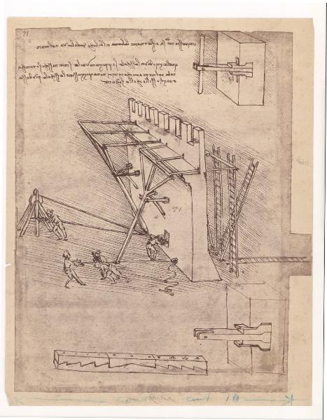 Disegno - Dispositivo per rovesciare le scale d'assedio - Leonardo da Vinci - Milano - Biblioteca Ambrosiana - Codice Atlantico