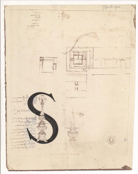 Disegno - Studi d'architettura e incipit lettera S - Leonardo da Vinci - Milano - Biblioteca Ambrosiana