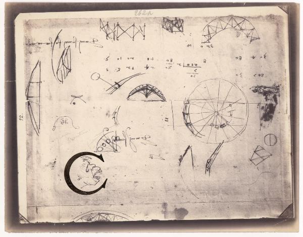 Disegno - Studi d'architettura e incipit lettera C - Leonardo da Vinci - Milano - Biblioteca Ambrosiana - Codice Atlantico