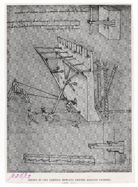 Disegno - Dispositivo per rovesciare le scale d'assedio - Leonardo da Vinci - Milano - Biblioteca Ambrosiana - Codice Atlantico