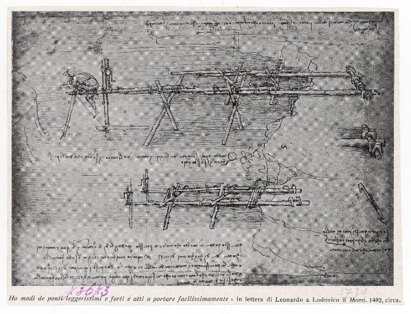 Disegno - Ponte militare di fortuna - Leonardo da Vinci - Milano - Biblioteca Ambrosiana - Codice Atlantico