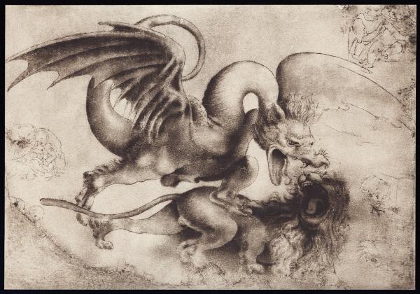 Disegno - Drago che abbatte un leone - Leonardo da Vinci - Firenze - Gabinetto disegni e stampe degli Uffizi