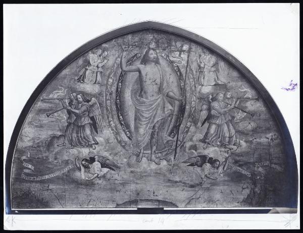 Dipinto murale - Ascensione - Particolare della lunetta - Scuola di Bernardino Luini - Londra - South Kensington Museum (da Milano - Basilica di Sant'Ambrogio - Oratorio della Passione)