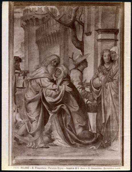 Dipinto murale - Storie della Vergine e di San Giuseppe - Particolare dell'incontro di S. Anna con S. Gioacchino - Bernardino Luini - Milano - Pinacoteca di Brera (da Milano - Chiesa di Santa Maria della Pace - Cappella di San Giuseppe)