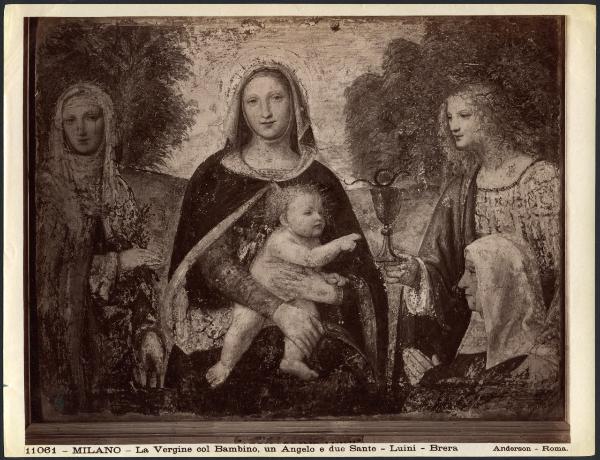 Dipinto murale - Madonna con Bambino, S. Marta, S. Giovanni Evangelista e una monaca - Bernardino Luini - Milano - Pinacoteca di Brera (da Milano - Convento di Santa Maria della Pace)