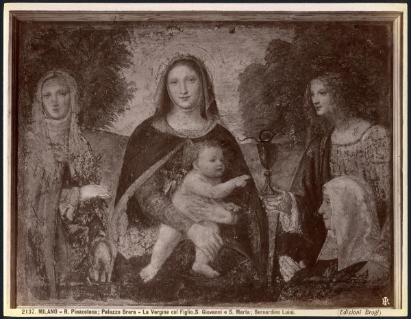 Dipinto murale - Madonna con Bambino, S. Marta, S. Giovanni Evangelista e una monaca - Bernardino Luini - Milano - Pinacoteca di Brera (da Milano - Convento di Santa Maria della Pace)