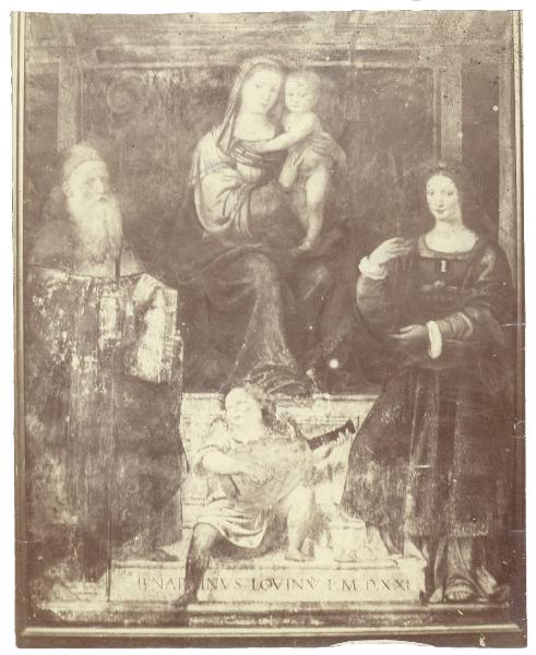 Dipinto murale - Madonna con Bambino, S. Antonio Abate e S. Barbara - Bernardino Luini - Milano - Museo della Scienza e della Tecnica (da Milano - Chiesa di Santa Maria di Brera)