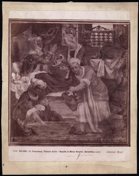 Dipinto murale - Storie della Vergine e di San Giuseppe - Particolare della nascita di Maria Vergine - Bernardino Luini - Milano - Pinacoteca di Brera (da Milano - Chiesa di Santa Maria della Pace - Cappella di San Giuseppe)