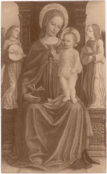 Dipinto - Scomparto centrale di un trittico -Madonna con Bambino e angeli musicanti - Ambrogio Bergognone - Londra - National Gallery