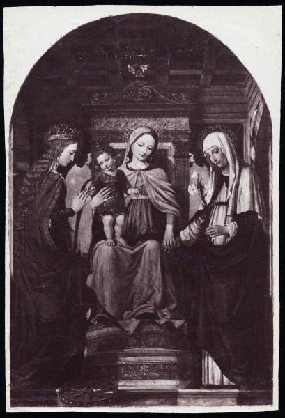 Dipinto - Madonna con Bambino, santa Cateriana da Siena e santa Caterina d'Alessandria - Ambrogio Bergognone - Londra - National Gallery