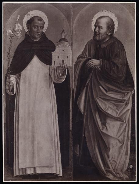 Dipinto - Polittico della Madonna della rosa - San Domenico e san Giuseppe - Ambrogio Bergognone - Parigi - collezione privata (da Milano - Collezione privata)