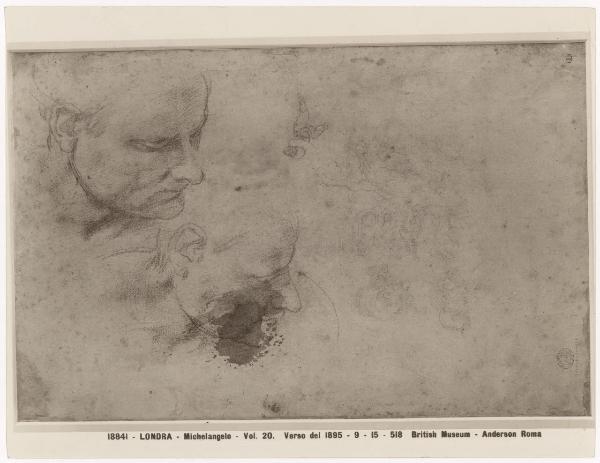 Disegno - Teste virili - Studi per il Giudizio universale - Michelangelo Buonarroti - Londra - British Museum - verso 1895-9-15-518