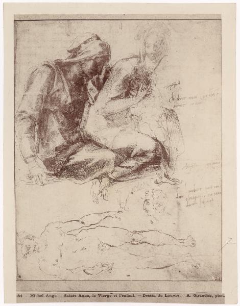 Disegno - Studio per la Vergine e Sant'Anna - Michelangelo Buonarroti - Parigi - Museo del Louvre