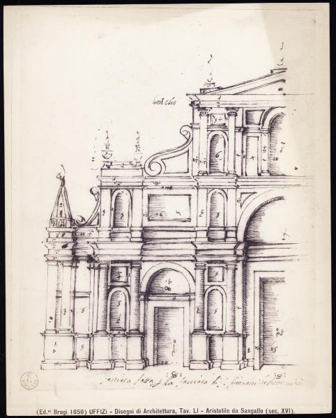 Disegno- Studio per San Giovanni dei fiorentini - Da Aristotile da Sangallo - Firenze - Galleria degli Uffizi - Gabinetto dei disegni e delle stampe - A 176