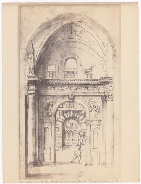 Disegno - Studio di architettura - Cortile con figure - Bramante - Firenze - Galleria degli Uffizi - Gabinetto dei disegni e delle stampe - inv. 1707 A