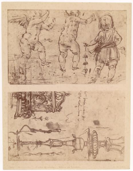 Disegno - Studi di putti, candelabro ed elemento marmoreo a girali - Ambito di Andrea Verrocchio - Parigi - Museo del Louvre - Dipartimento di arti grafiche