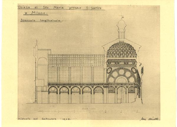 Disegno - Chiesa di Santa Maria presso San Satiro a Milano - Sezione longitudinale - Max Aliotto (?)