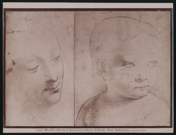 Disegno - Studi per il ritratto di Francesco Maria Sforza e per una Madonna del fiore - Giovanni Antonio Boltraffio - Milano - Biblioteca Ambrosiana - inv. Cod. F. 263 inf. 99 - inv. Cod. F. 263 inf. 100