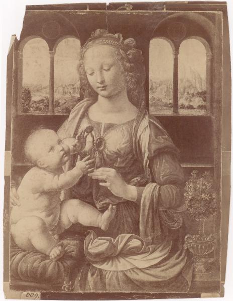 Dipinto - Madonna con Bambino (Madonna del garofano) - Leonardo da Vinci - Monaco - Alte Pinakothek