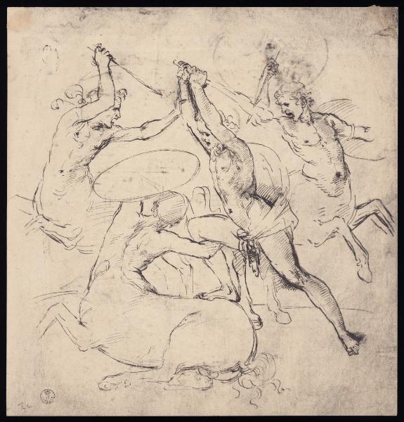 Disegno - Ercole in lotta con i centauri - Raffaello Sanzio - Firenze - Uffizi - Gabinetto dei disegni e delle stampe - Inv. 1476 E