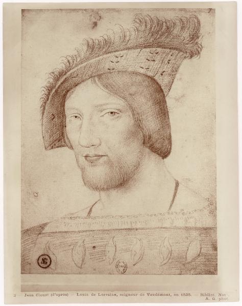 Disegno - Ritratto di Luigi di Lorena (Louis le Lorraine), signore di Vaudémont - Da Jean Clouet - Parigi - Bibliothèque Nationale