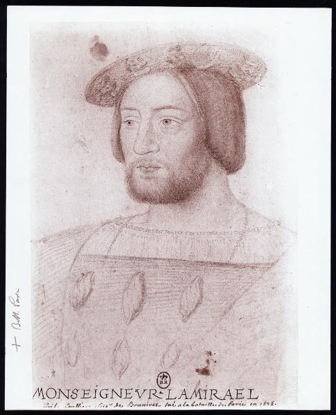 Disegno - Guillaume Gouffier, signore di Bonnivet (1482-1525) - Anonimo francese XVI secolo - Parigi - Bibliothèque Nationale