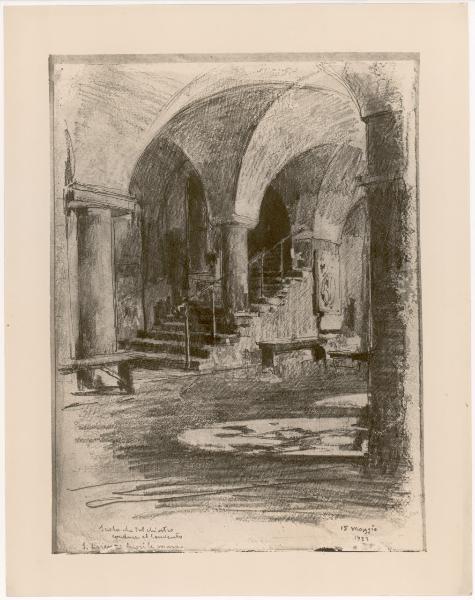 Disegno - Roma - San Lorenzo fuori le mura - Scala che dal chiostro conduce al convento - Giuseppe Mentessi