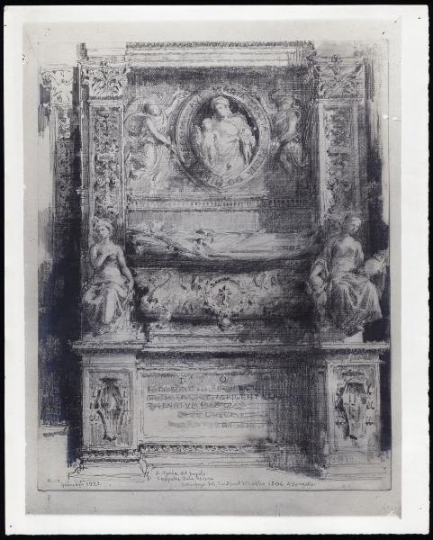 Disegno - Roma - Santa Maria del popolo - Particolare del sarcofago del Cardinal Di Castro - Giuseppe Mentessi