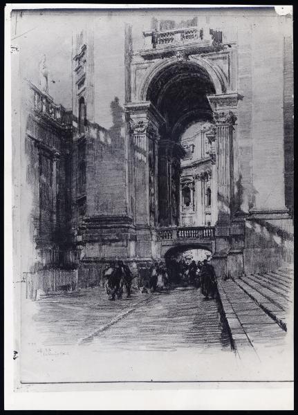 Disegno - Roma (?) - Arco e strada - Giuseppe Mentessi