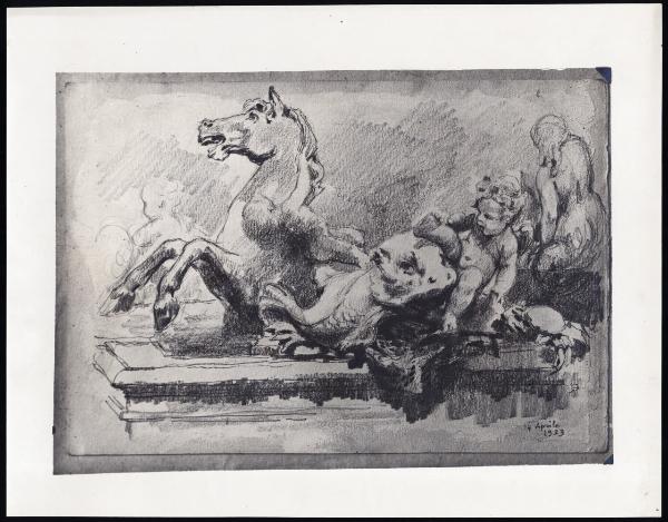 Disegno - Roma - Scultura con cavallo e putti - Giuseppe Mentessi