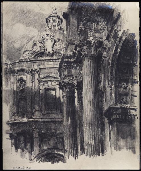 Disegno - Roma - Arco di Settimio Severo e chiesa di S. Luca e Martina - Giuseppe Mentessi