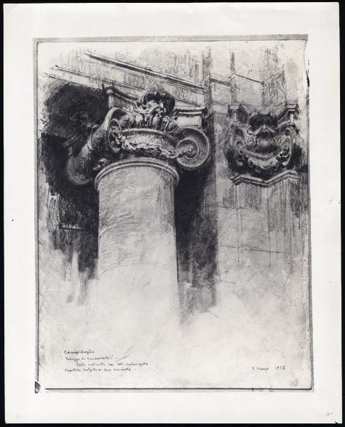 Disegno - Campidoglio - Palazzo dei Conservatori - Particolare di colonne e capitelli - Giuseppe Mentessi