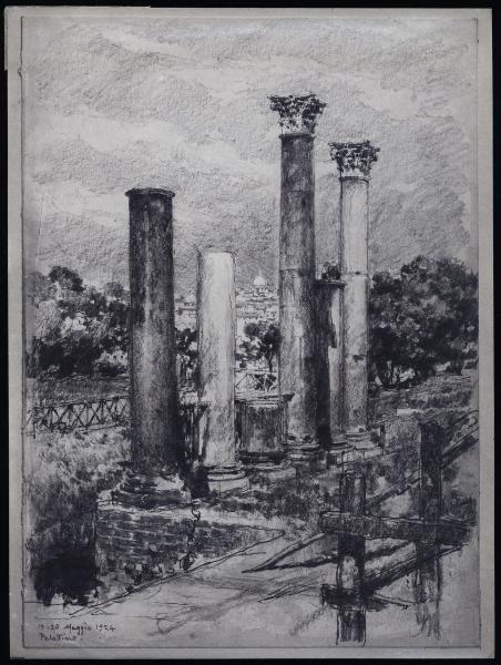 Disegno - Roma - Colle Palatino - Particolare di colonne - Giuseppe Mentessi