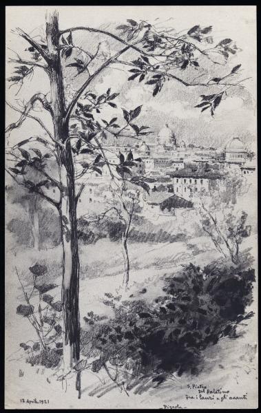 Disegno - Roma - Vista di Roma dal Colle Palatino - Giuseppe Mentessi