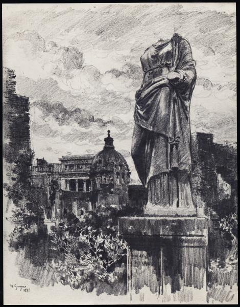 Disegno - Roma - Statua acefala di Vestale - Giuseppe Mentessi