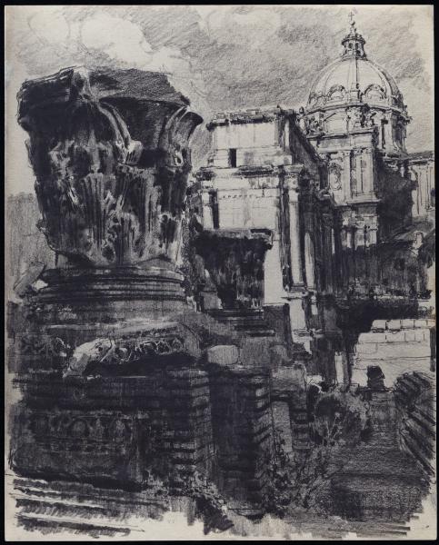 Disegno - Roma - Basilica Giulia - Particolare di rovina - Giuseppe Mentessi