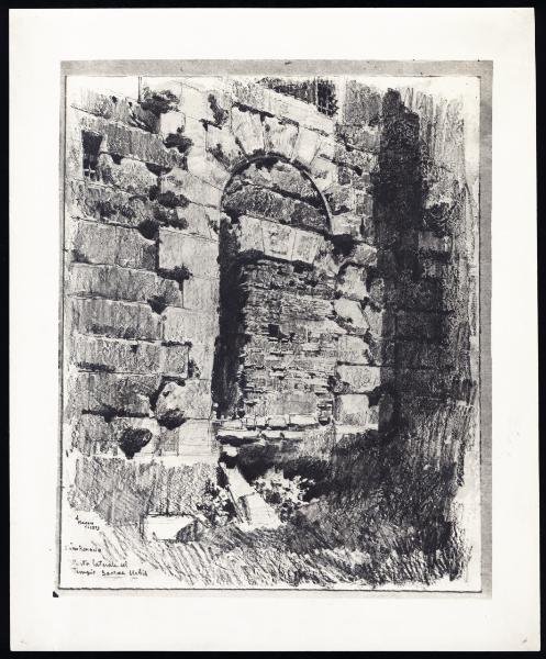 Disegno - Roma - Foro Romano - Particolare della porta laterale del Tempio Sacrae Urbis - Giuseppe Mentessi