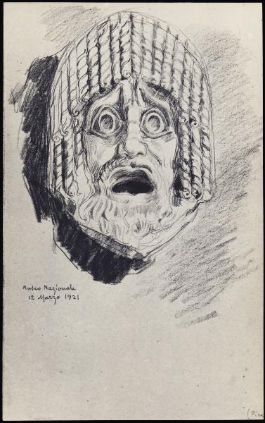 Disegno - Roma - Museo Nazionale - Particolare di una maschera - Giuseppe Mentessi