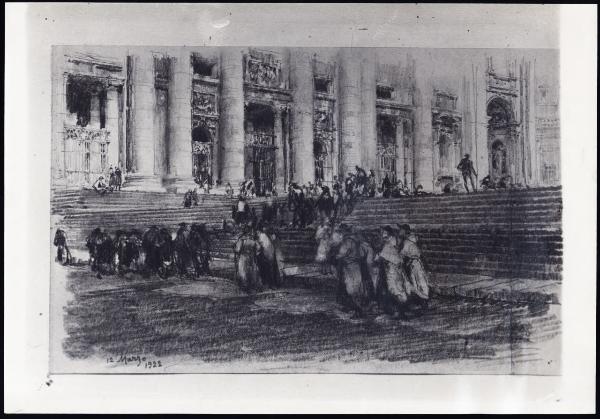 Disegno - Roma - Piazza San Pietro e passanti - Giuseppe Mentessi